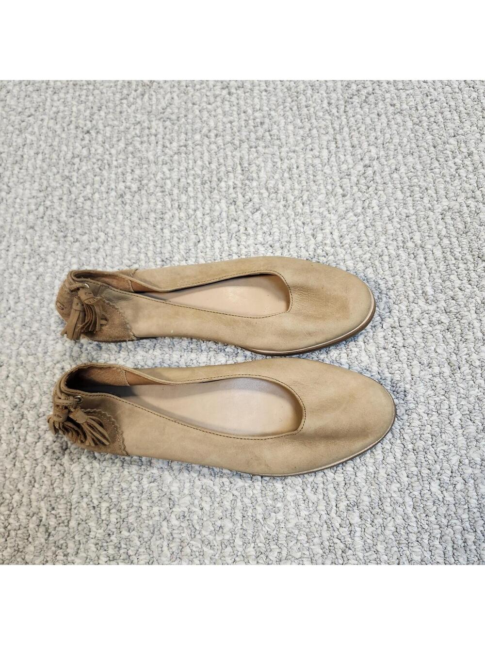 UGG Women's Mesa Tassel Flats Tan Leather Ballet Flats Size 6.5
